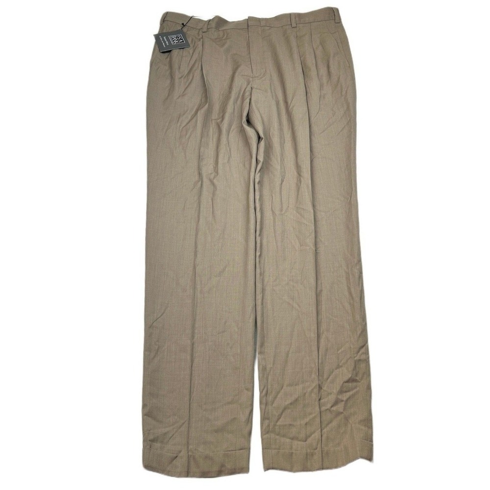 JoS A Bank Traveler Dress Pants Mens 40x36 Tan Beige Pleated‎ Front Wool NEW